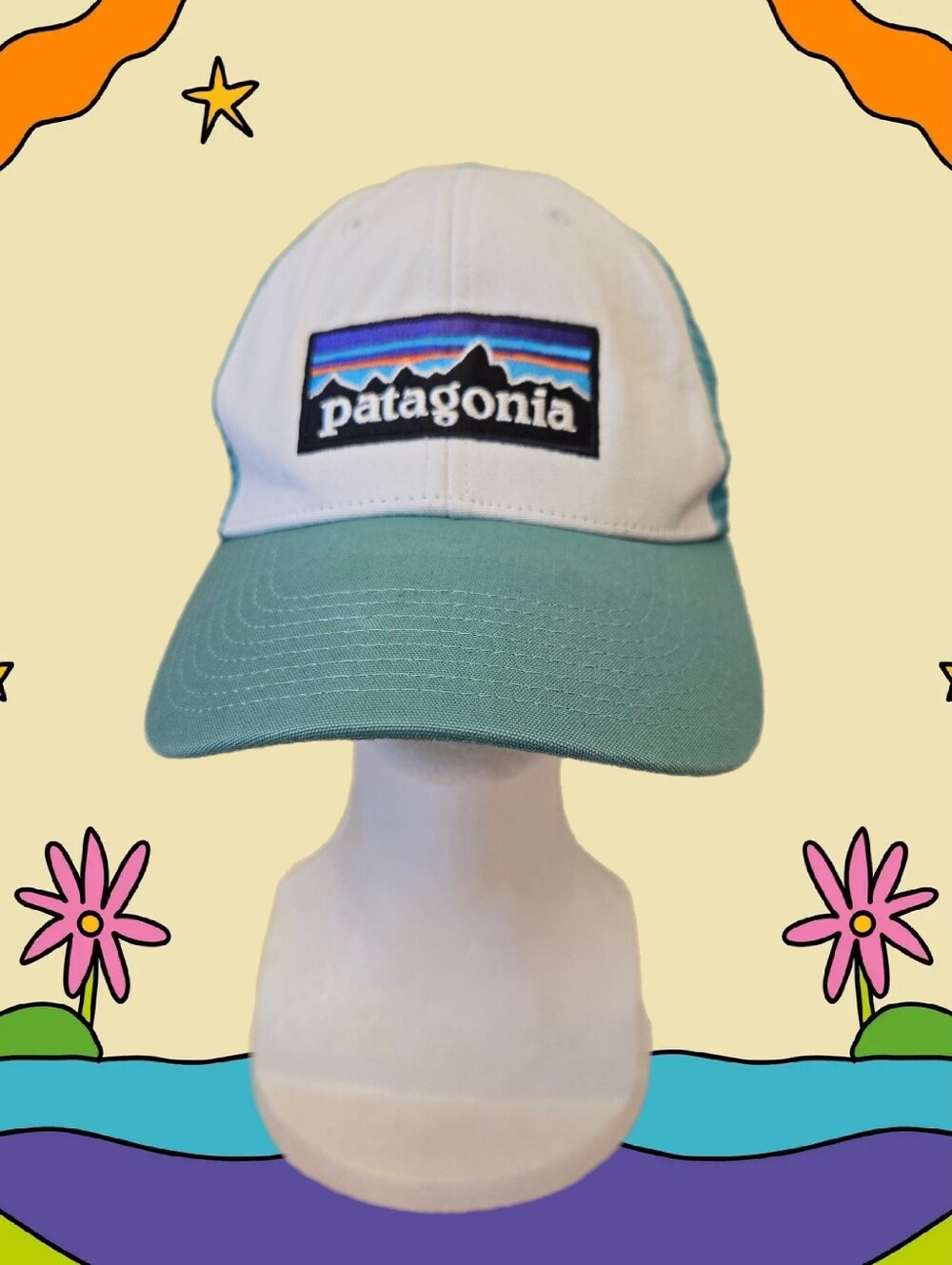 Patagonia Unisex Snap Back Adj Cotton Mesh Trucker Hat Teal-White Original Logo